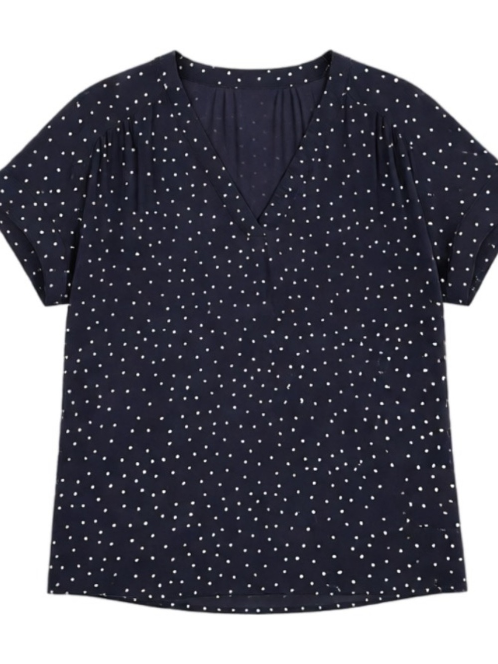 GAP Navy and White Polka Dot V‑Neck Blouse large